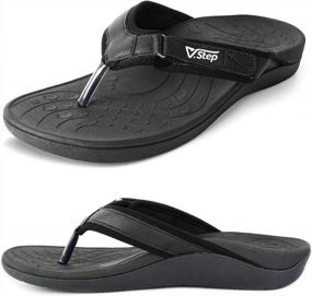 img 4 attached to V.Step'S Black Leather Flip Flops With Arch Support: Perfect For Men And Women With Plantar Fasciitis