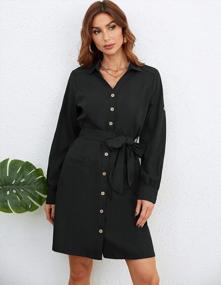 img 2 attached to Women Button Down Shirt Dress Casual Fall Blazer Midi Business Dress With Pockets Black XX-Large