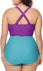 img 2 attached to Plus Size Strappy High Waist Bikini Set: Tummy Control Purple Mermaid Swimwear For Women With Padded Two Piece Swimsuit Bathing Suit In Size M