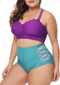 img 3 attached to Plus Size Strappy High Waist Bikini Set: Tummy Control Purple Mermaid Swimwear For Women With Padded Two Piece Swimsuit Bathing Suit In Size M
