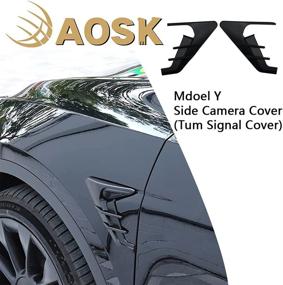 img 3 attached to 🚘 AOSKonology Tesla Model Y Turn Signal Cover: Side Fender Vents with Side Camera Protection, Autopilot 2.0-3.0 Accessory in Matte Black