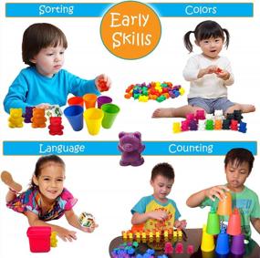 img 3 attached to Skoolzy Language Rainbow Counting Bears Family With Matching Sorting Cups, Bear Counters And Dice Math Toddler Games 114Pc Set - Sensory Preschool Fine Motor Skills Toys With Scoop Tongs. Ages 3+…