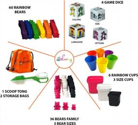 img 2 attached to Skoolzy Language Rainbow Counting Bears Family с соответствующими сортировочными чашками, счетчиками медведей и игральными костями Математические игры для малышей 114Pc Set - Сенсорные дошкольные игрушки для развития мелкой моторики с щипцами. Возраст 3+…