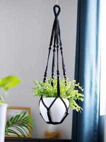 img 2 attached to Macrame Plant Hanger With Beads And 2 Hooks - Hanging Planter Holder For Indoor And Outdoor Home Decor, No Tassel Design, 35 Inch Length, Black - POTEY 610106