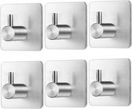 stainless steel adhesive hooks - 6 pack robe hooks for hanging coats, towels and hats in kitchen, bathroom, and bedroom - door and wall decoration - silver logo