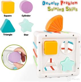 img 2 attached to 🔢 Montessori Educational Toys for 1-2 Year Olds: Colorful Cube Baby Sorter Toy, 10-Piece Multi-Sensory Shape Sorting Set, Sensory Bin for Toddlers - Ideal Baby Toys 12-18 Months, Perfect Gift for Preschool Learning