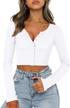 chic and flattering: fensace women's long sleeve crop top with button detailing logo