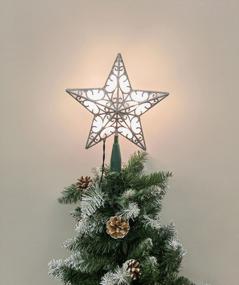 img 3 attached to AOGU Silver Star LED Christmas Tree Topper 10 Warm White Lights Lighted Treetop Xmas Decoration Home Party.