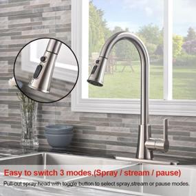 img 2 attached to Lead-Free Modern Commercial Brushed Nickel Stainless Steel Single Handle Pull Down Sprayer Spring Kitchen Sink Faucet, Pull Out Kitchen Faucets With Deck Plate
