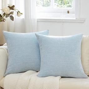 img 4 attached to Anickal Pillow Covers 18X18 Inch Set Of 2 Pale Blue Decorative Throw Pillow Covers Square Accent Cushion Case For Couch Sofa Living Room Farmhouse Home Decoration
