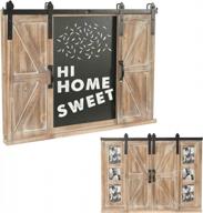 multi-functional rustic wooden chalkboard and photo frame with barn door - perfect wall décor for kitchen, living room and entryway логотип
