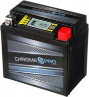 chrome pro ytx5l-bs igel maintenance free replacement battery with digital display for atv, motorcycle, and scooter: 12 volts.5 amps, 4ah, nut and bolt (t3) terminal logo