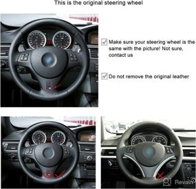 img 3 attached to 🧵 MEWANT DIY Handsewing Black Artificial Leather Car Steering Wheel Covers for BMW 1 & 3 Series (2008-2012 / 2006-2011) - Premium Wrap