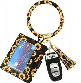 img 4 attached to Stylish Portable Wristlet Bracelet Bangle Wallet Keychain - Large Round Circle Handy For Keys, Cards & More!