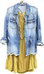 img 4 attached to Stylish And Chic: SCOFEEL Women'S Distressed Denim Shirt Jacket With Frayed Hem