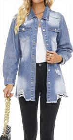 img 2 attached to Stylish And Chic: SCOFEEL Women'S Distressed Denim Shirt Jacket With Frayed Hem