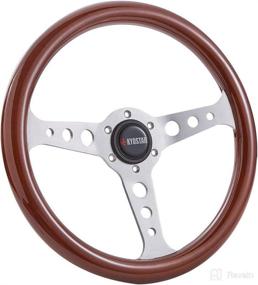 img 2 attached to 🔳 Grant Classic Flat Wood Steering Wheel Silver Spoke with Horn Button - Universal 14-inch 350mm