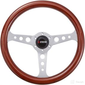 img 3 attached to 🔳 Grant Classic Flat Wood Steering Wheel Silver Spoke with Horn Button - Universal 14-inch 350mm