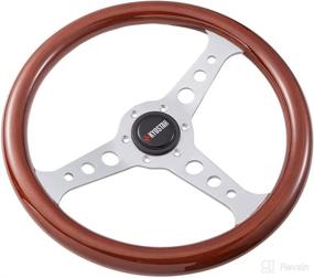 img 1 attached to 🔳 Grant Classic Flat Wood Steering Wheel Silver Spoke with Horn Button - Universal 14-inch 350mm