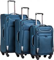 coolife luggage 3 piece set suitcase spinner softshell lightweight (blue+sliver) logo