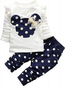 img 4 attached to 2Pcs Toddler Baby Girls Clothes Set Long Sleeve T-Shirt & Pants Outfits Cute Kids