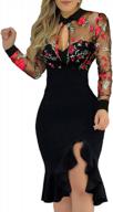 keepfit women slit ruffles hem fall dresses lace mesh floral pattern slimming long sleeve dress cocktail party dresses logo