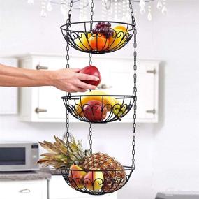 img 1 attached to Rustic Country Style Chicken Wire 3 Tier Fruit and Vegetable Basket | Hanging Kitchen Storage Basket | Space Saving Fruits, Produce, and Plants Storage Solution