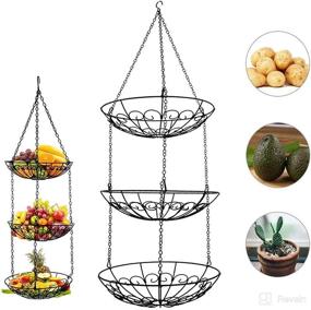 img 4 attached to Rustic Country Style Chicken Wire 3 Tier Fruit and Vegetable Basket | Hanging Kitchen Storage Basket | Space Saving Fruits, Produce, and Plants Storage Solution