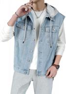 idopy men's hooded sleeveless denim casual jacket vest logo
