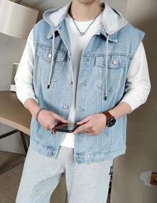 img 3 attached to Idopy Men'S Hooded Sleeveless Denim Casual Jacket Vest
