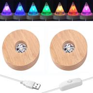 enhance your art display with yakamoz wooden led lights - set of 2 round bases for laser crystal glass resin art logo