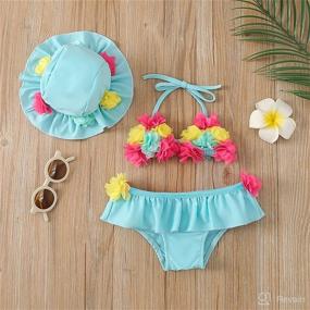 img 3 attached to 👶 Cute Infant Baby Girl Flower Swimsuit 3-Piece Set: Halter Triangle Tops, Ruffle Bottoms, Sun Hat Bikini - Bathing Suit Swimwear