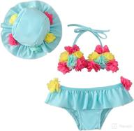 👶 cute infant baby girl flower swimsuit 3-piece set: halter triangle tops, ruffle bottoms, sun hat bikini - bathing suit swimwear логотип