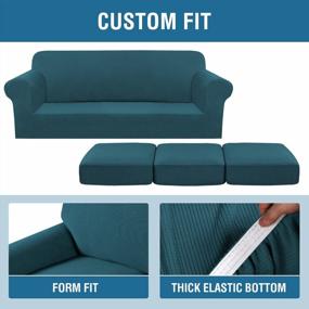 img 1 attached to H.VERSAILTEX 4 Piece Stretch Sofa Covers For 3 Cushion Couch Covers For Living Room Furniture Slipcovers (Base Cover Plus 3 Seat Cushion Covers) Upgraded Thicker Jacquard Fabric (Sofa, Deep Teal)