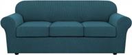 h.versailtex 4 piece stretch sofa covers for 3 cushion couch covers for living room furniture slipcovers (base cover plus 3 seat cushion covers) upgraded thicker jacquard fabric (sofa, deep teal) logo