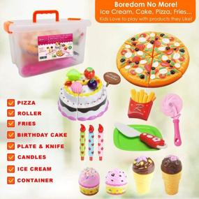 img 1 attached to Interactive Pretend Cutting Play Food Toy Set For Kids - Includes Pizza, Ice Cream, Fries, Desserts, Storage Box, And Cake For Birthdays And Parties - Enhances Toddlers' Learning Experience