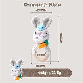 img 1 attached to Adorable LAMJIO Crochet Bunny Wooden Baby Rattle Teether Ring – Perfect Sensory Toy for Infants 3-6 Months+! (Beige Rabbit)