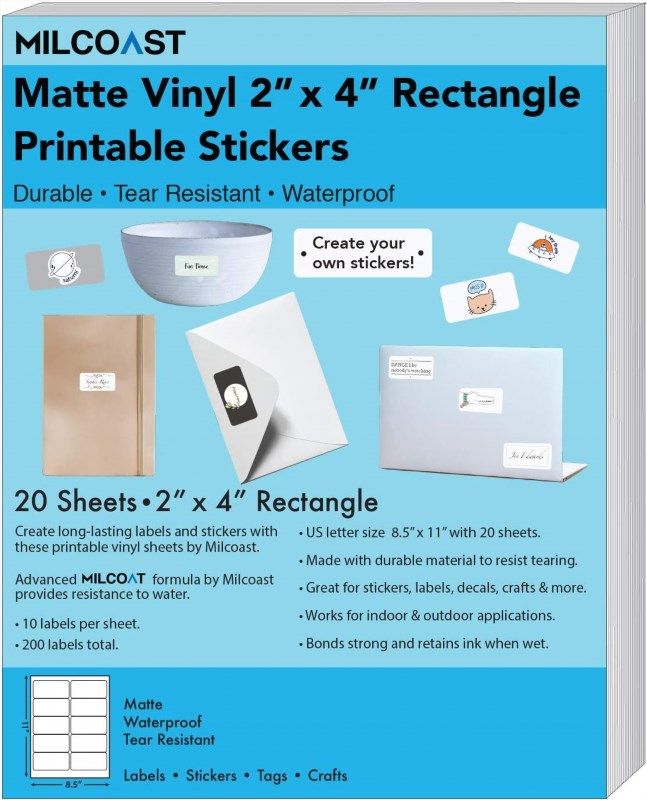 Milcoast Matte Waterproof Printable Vinyl 11 x 17 Full Sheet Sticker  Paper Labels - Adhesive, Inkjet/Laser Printer Compatible - For Arts,  Crafts