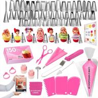 150pcs cake decorating kit - icing piping bags, 56 numbered tips, frosting ruffle tips cookie cupcake bismarck tip with reusable & disposable pastry bags for bakery supplies logo