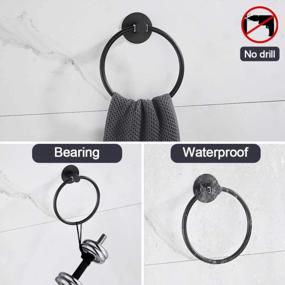 img 2 attached to Rustproof Adhesive Hand Towel Ring Set - Wall Mounted Stainless Steel Bathroom Towel Holder In Sleek Black Finish By GERUIKE (Pack Of 2)