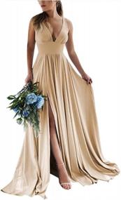 img 4 attached to Karine Deep V-Neck Bridesmaid Dress With Slit And Ruched Chiffon For Formal Prom Gown - Women'S Long Evening Wear