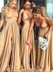 img 1 attached to Karine Deep V-Neck Bridesmaid Dress With Slit And Ruched Chiffon For Formal Prom Gown - Women'S Long Evening Wear