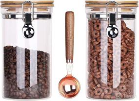 img 4 attached to 🍱 Clear Glass Storage Containers with Airtight Locking Clamp Bamboo Lids, Food Storage Jars for Kitchen - Perfect for Coffee Beans, Nuts, Sugar, Candy - Sealed Glass Containers with Spoon - Set of 2, 40oz each