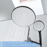 ultimate shower experience: high-pressure rainfall shower head with handheld combo and height adjustable extension arm in matte black and white panel logo
