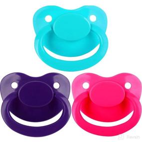 img 4 attached to 👶 Adult Sized Pacifier Dummy for Adult Babies - Large Shield 3 Pack in Turquoise, Purple, and Rose: An Ideal Product for Regression Therapy and Stress Relief