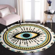 4ft blue evil eye round area rugs non-slip super soft velvet vintage boho tribal style circle rug floor carpet for bedroom kitchen nursery dinner logo