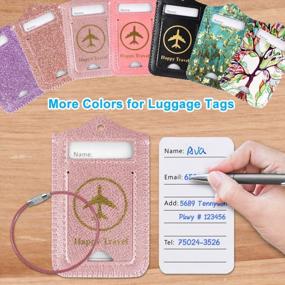 img 2 attached to Rose Gold Leather Luggage Tags 2 Pack - Cruise ID Labels With Privacy Cover For Women, Men, Kids