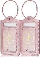 rose gold leather luggage tags 2 pack - cruise id labels with privacy cover for women, men, kids logo
