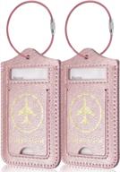 rose gold leather luggage tags 2 pack - cruise id labels with privacy cover for women, men, kids логотип