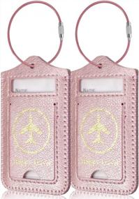 img 4 attached to Rose Gold Leather Luggage Tags 2 Pack - Cruise ID Labels With Privacy Cover For Women, Men, Kids